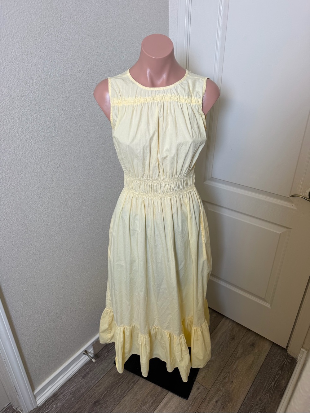 a new day Pale Yellow Sleeveless Smocked Midi Dress